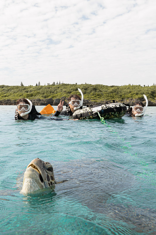 宮古島ウミガメツアーフォトギャラリー|感動の瞬間をあなたの記憶と記録に。 1 宮古島でシュノーケリングツアー中に間近で見れるウミガメの息継ぎ